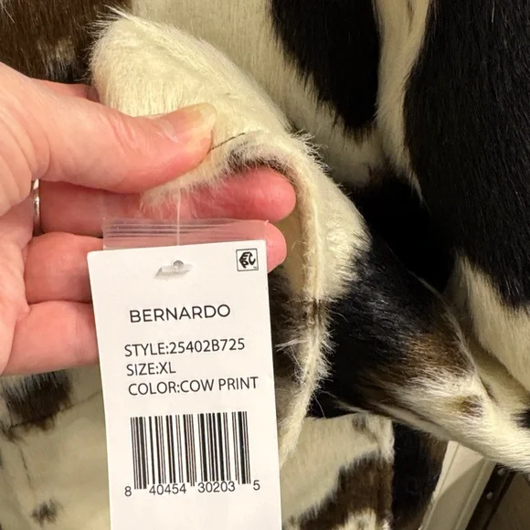 Bernardo Women's Black and Brown Patterned Faux Fur Jacket Cow Print - Picture 5 of 7